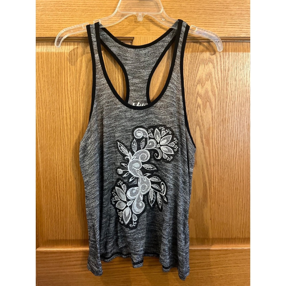 Boho Chic Zentangle Athleisure Heathered Gray Embroidered Racerback Tank Top S